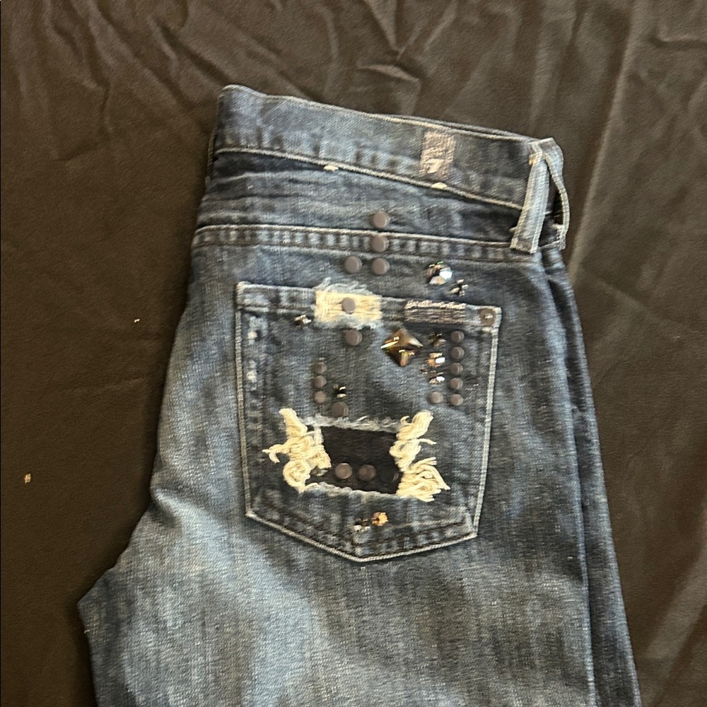 7 For All Mankind Dark Wash Distressed Jeans